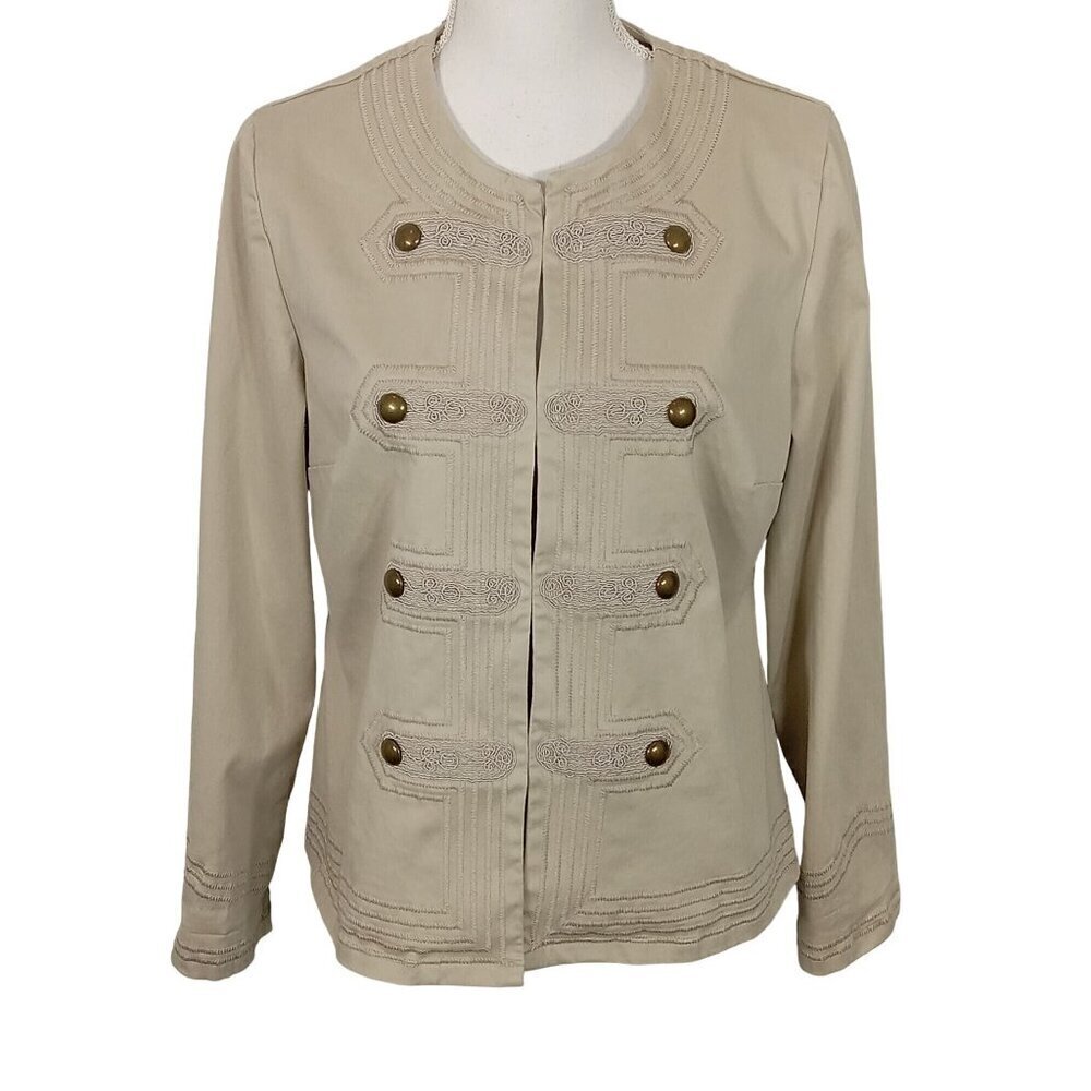CHICO'S Military Style Twill Jacket Desert Sand Sz M EUC